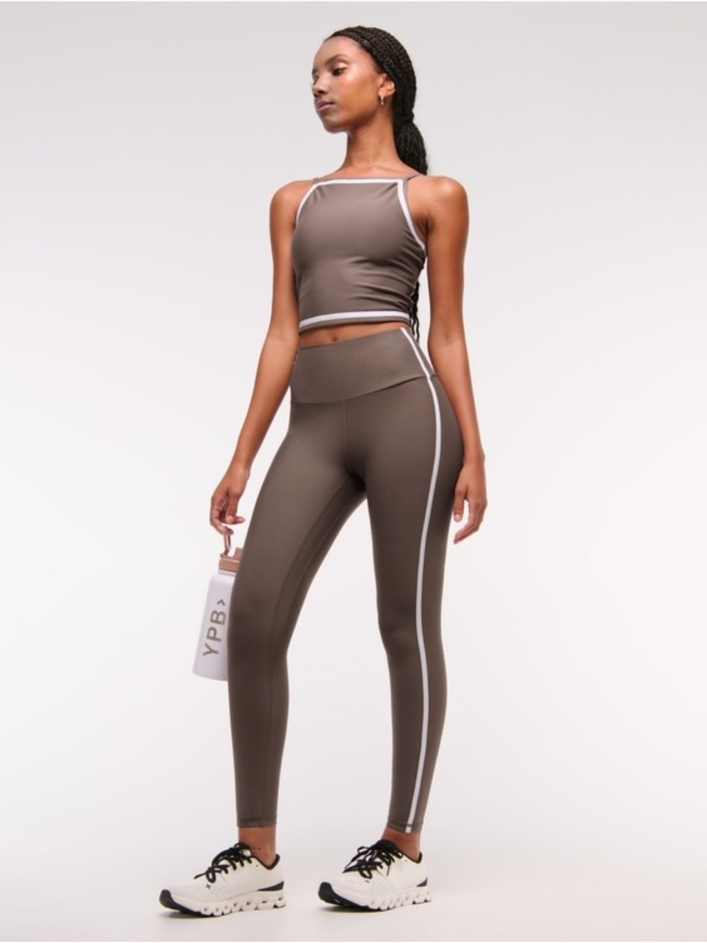Sleek Taupe Active Crop Top & High-Waist Leggings Set